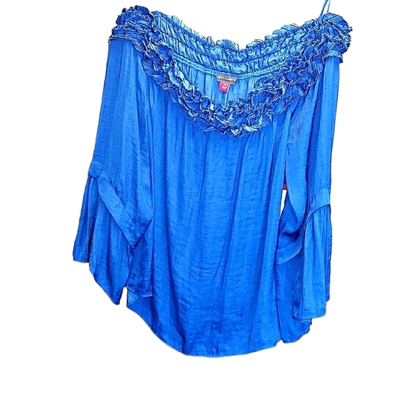 🐞 Vince Camuto Blue Off-the-Shoulder Top sz M - Picture 1 of 10